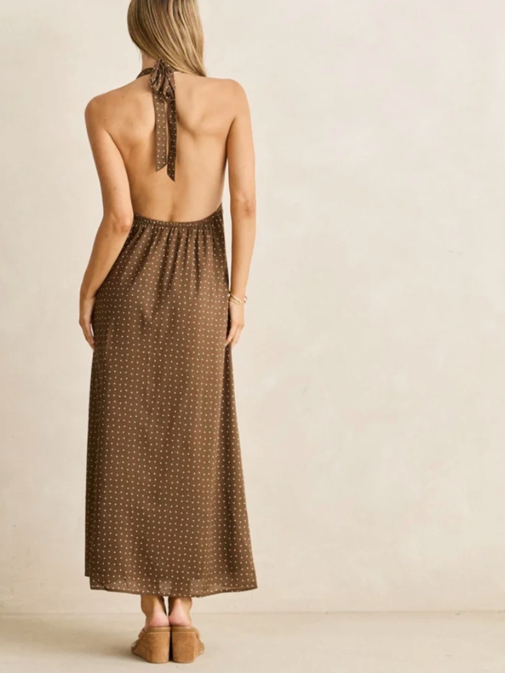 100% cotton Halter Maxi Dress Cocoa - Picture 2 of 4